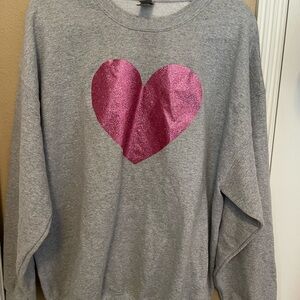Glitter Pink Heart Sweatshirt Womens XL